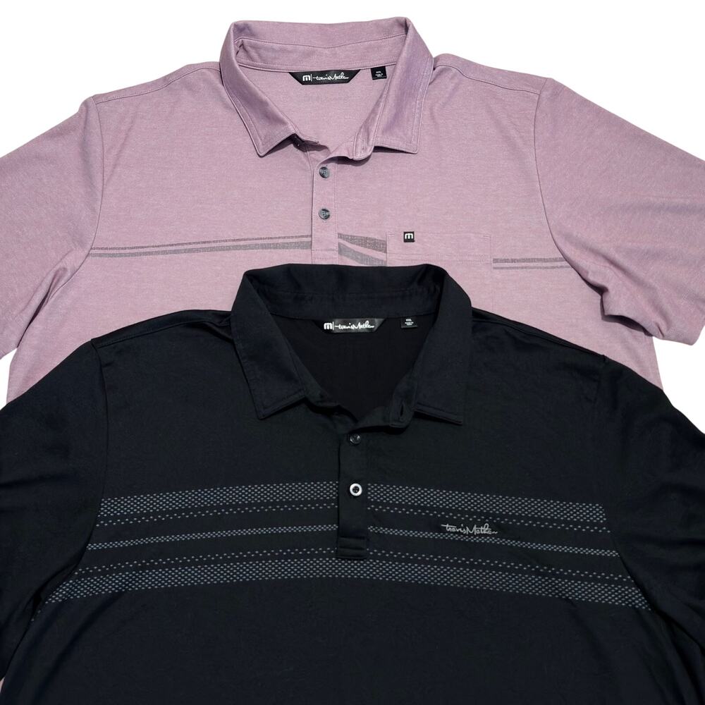 Lot of 2 Travis Mathew Golf Polo Shirts Men XXL Mauve Black Stripe Office Travel